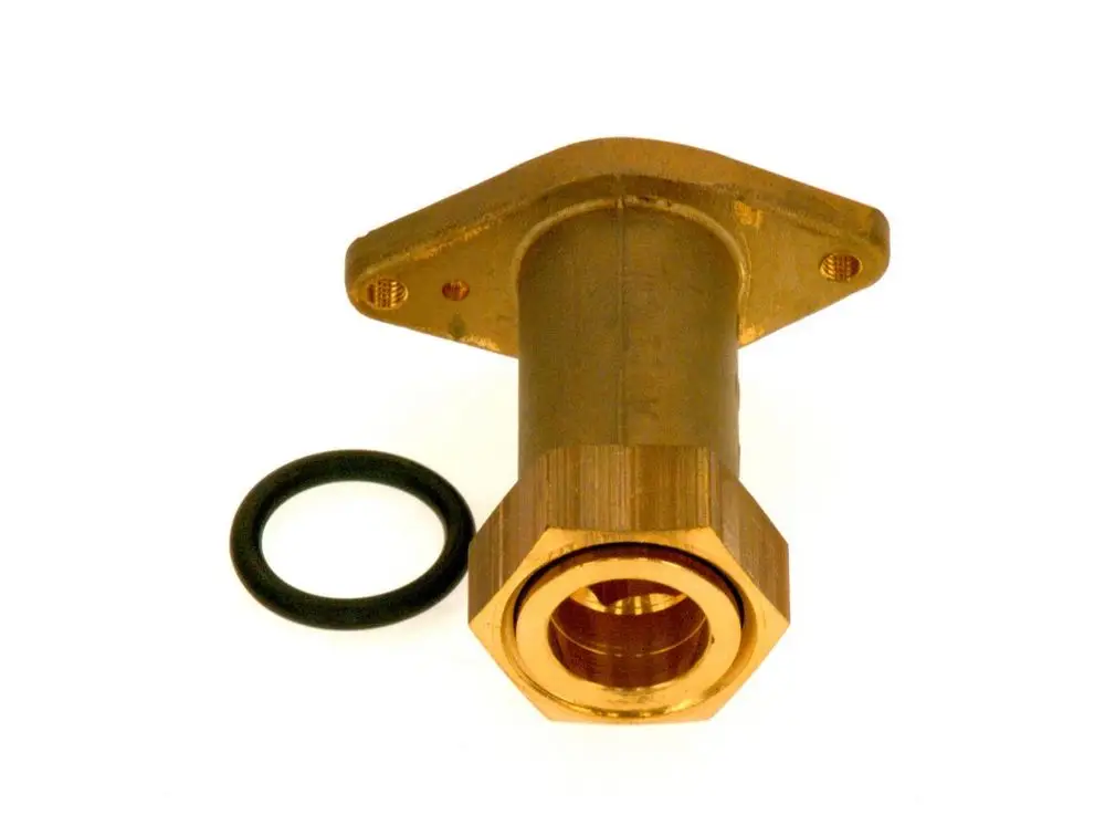 BOSCH Rohrstutzen aus Messing mit einer Dichtung. Das Teil hat eine zylindrische Form mit einer gewindeeingelassenen Öffnung und einer flachen Montagefläche.